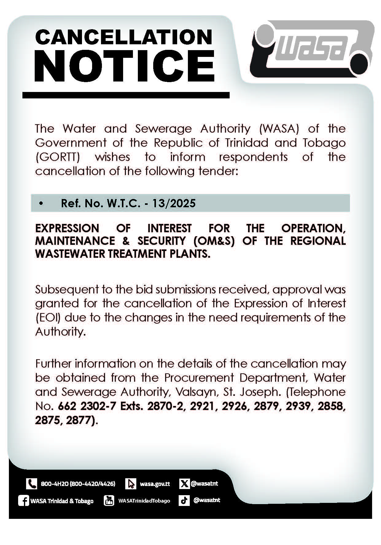 Cancellation Notice - WTC 13/2025